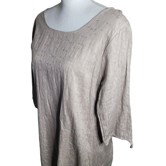 Garnett‎ Hill Dress Tan Midi Womens Size 12 Embossed Tie Sleeves - Picture 2 of 11